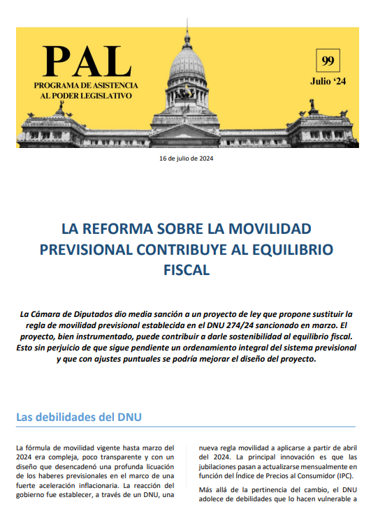 PAL - La reforma sobre la movilidad previsional contribuye al equilibrio fiscal